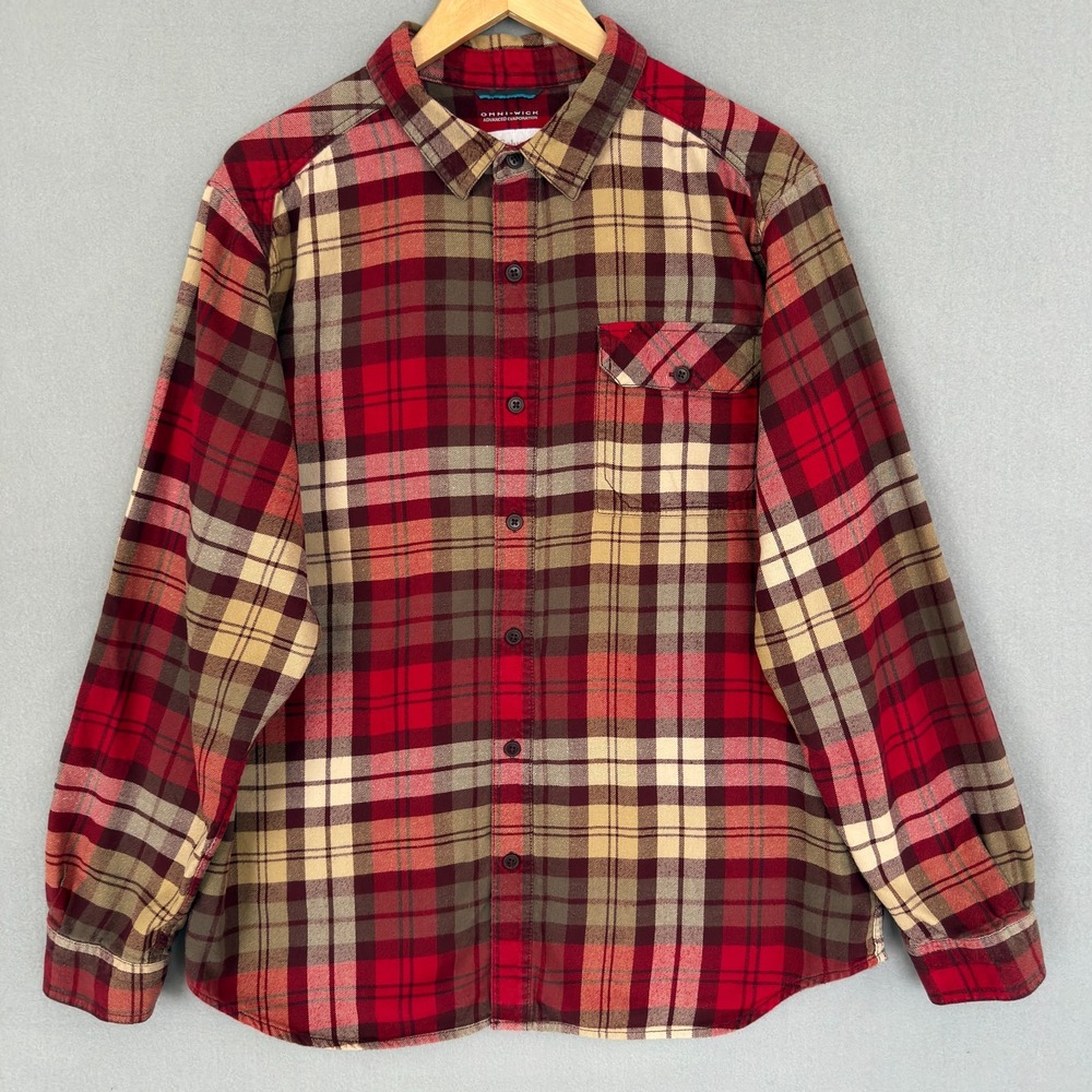COLUMBIA‎ Large Omni-Wick Advanced Evaporation Shirt Red Plaid Flannel Outdoor